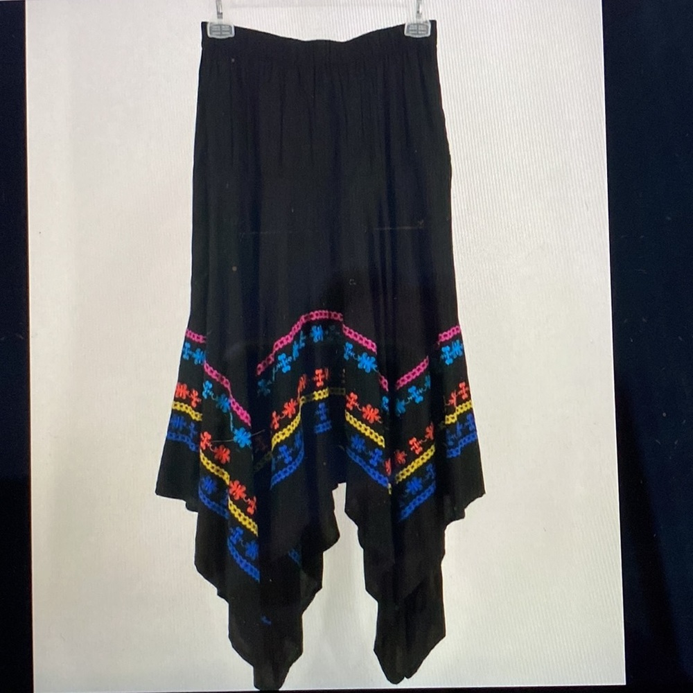 Axel Hazel Black Embroidered Hi-lo Boho Skirt M